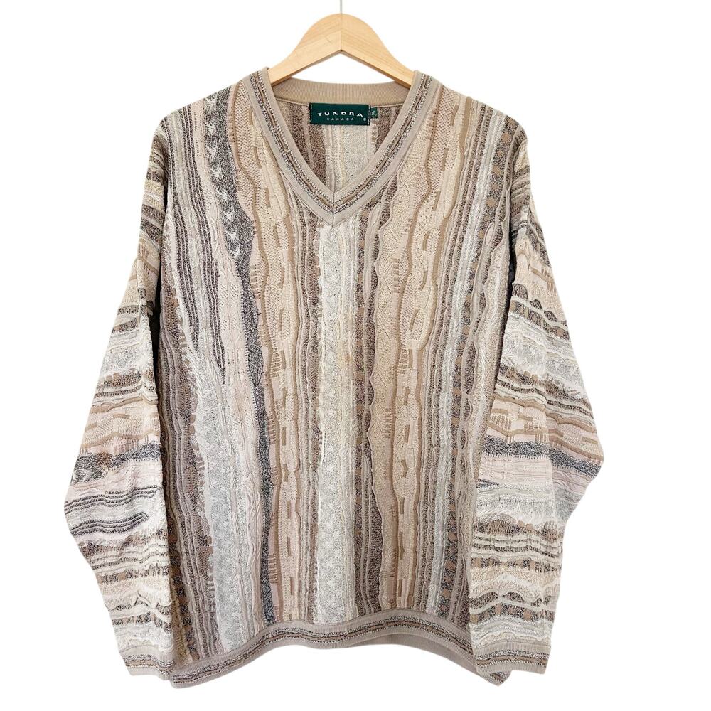 Vintage Tundra Canada Printed V Neck Sweater Sz xL